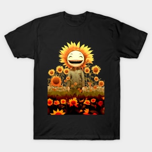 Sunflower Smiles: Be Happy Today on a dark (Knocked Out) background T-Shirt